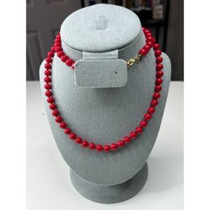 Vintage Red Glass Bead Knotted Strand Monet Necklace